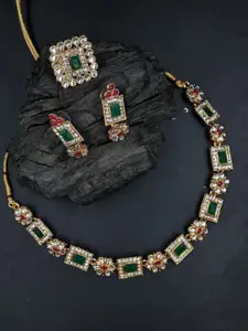 Anouk Gold-Plated Kundan-Studded Necklace With Earrings & With Finger Ring