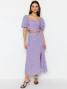 Trendyol Printed Square Neck Top & Skirt Co-Ords