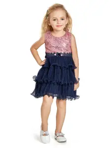 Peppermint Girls Embellished Sequined Georgette Fit & Flare Dress