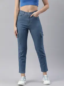 ADBUCKS Straight Fit High-Rise Stretchable Cropped Cargo Jeans