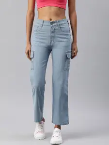 ADBUCKS Straight Fit High-Rise Cargo Stretchable Jeans