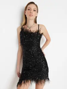 Trendyol Embellished Shoulder Strap Bodycon Mini Dress