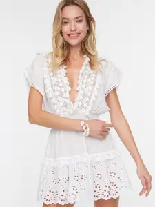 Trendyol Self Design Fit & Flare Pure Cotton Mini Dress