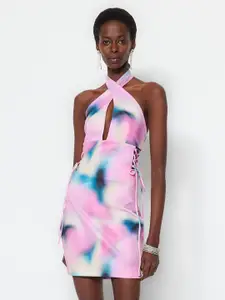 Trendyol Printed Halter Neck Sheath Mini Dress
