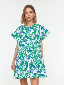 Trendyol Floral Printed Flutter Sleeve A-Line Above Knee Length Dress