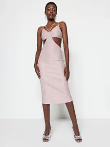 Trendyol Self Design Shoulder Straps Cut-Out Bodycon Midi Dress