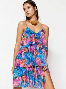 Trendyol Floral Print Shoulder Strap A-Line Dress