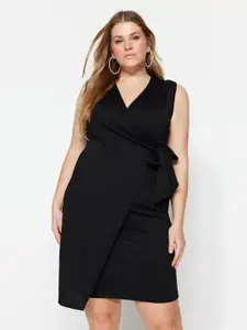 Trendyol Plus size V-Neck Sleeveless Sheath Mini Dress