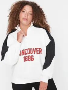 Trendyol Plus Size Long Sleeves Typography Printed Pullover