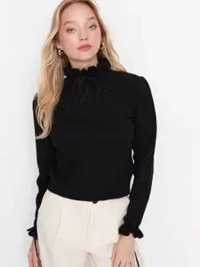 Trendyol Self Design High Neck Knitted Fitted Top