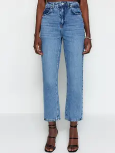 Trendyol Women Regular Fit Mid-Rise Heavy Fade Clean Look Cotton Jeans