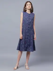 ENTELLUS Blue Striped Print A-Line Dress