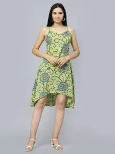 ENTELLUS Floral Printed Shoulder Straps A-Line Dress