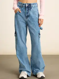 20Dresses Women Blue Wide Leg High-Rise Heavy Fade Pure Cotton Jeans