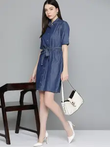 Chemistry Solid Cotton Denim Shirt Dress