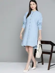 Chemistry Solid Cotton Denim A-Line Dress
