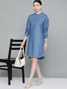 Chemistry Solid Cotton Denim A-Line Dress