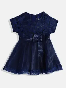 YK Girls Self Design A-Line Dress with Bow Detail