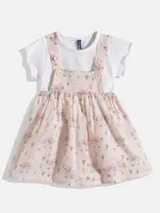 YK Floral Print Pinafore Dress with T-shirt
