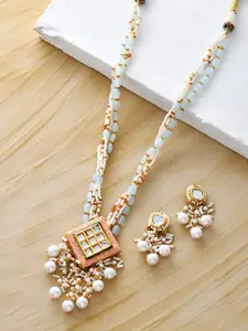 DASTOOR Gold-Plated Kundan-Beaded Necklace set