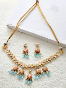 DASTOOR Gold-Plated Kundan-Studded Necklace set
