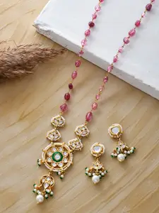 DASTOOR Gold-Plated Kundan-Beaded Necklace set