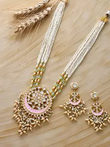 DASTOOR Gold-Plated Kundan-Studded & Beaded Necklace set