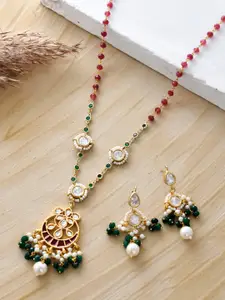 DASTOOR Gold-Plated Kundan-Studded Necklace set