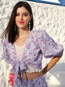 Sera Floral Printed Crop Tie-Up Shrug