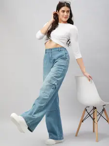 Chemistry Women Straight Fit High-Rise Clean Look Heavy Fade Pure Cotton Jeans