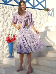 Sera Lavender Printed Top & Skirt Co-Ord