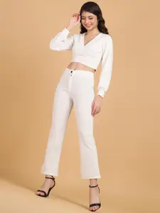 Popwings Self Design Crop Top With Trouser Co-Ords