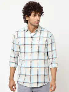 Blue Buddha Windowpane Checked Opaque Cotton Casual Shirt