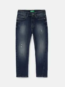 United Colors of Benetton Boys Mid-Rise Low Distress Heavy Fade Jeans