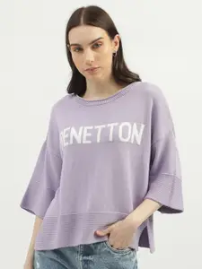 United Colors of Benetton Typography Printed Cotton Pullover  Sweater