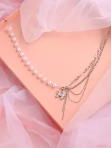 BEWITCHED Silver-Plated Rhinestone Studded & Beaded Floral Necklace