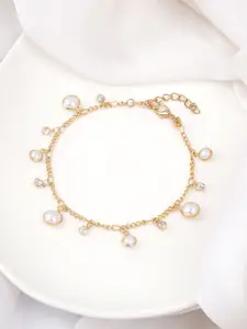 BEWITCHED Gold-Plated Artificial Beads & Stone-Studded Anklet