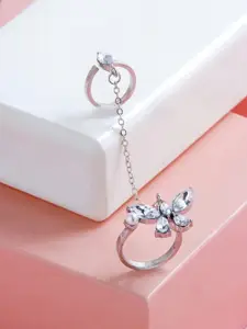 BEWITCHED Silver-Plated Rhinestone & Bead Studded Finger Ring