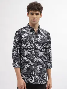 Just Cavalli Typography Printed Pure Cotton Slim Fit Casual Shirt
