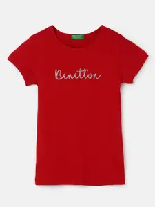 United Colors of Benetton Girls Typography Printed Cotton T-Shirt