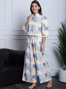 Claura Women Printed Shirt And Pyjamas Night Suit