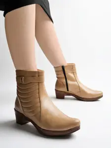 Shoetopia Women Buckled Block Heeled Chunky Boots