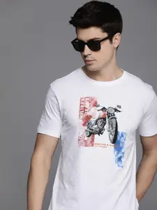Louis Philippe Jeans Pure Cotton Self Design Graphic Printed Slim Fit Casual T-shirt