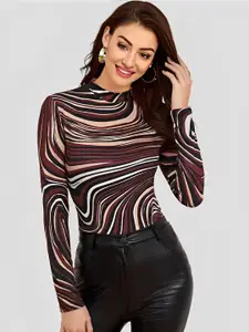 Selvia Animal Striped High Neck Fitted Top