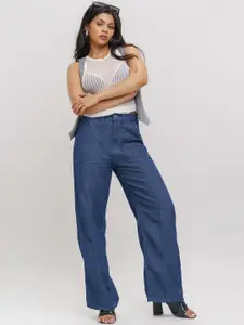 FREAKINS Women Straight Fit High-Rise Medium Shade Pure Cotton Clean Look Jeans