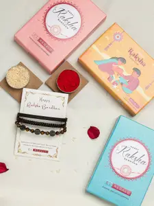 EL REGALO Men Beaded Bracelet Multistrand Rakhi With Roli Chawal & Card