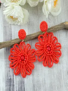 UNIVERSITY TRENDZ Gold-Plated Handcrafted Beaded Flower Drop Earrings