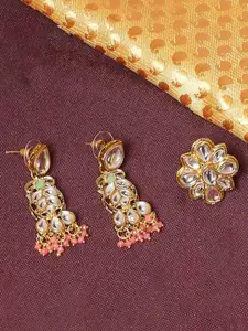 OOMPH Kundan Studded & Beaded Finger Ring and Earrings