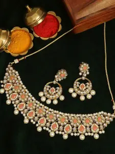 OOMPH Kundan Studded & Beaded Jadau Necklace and Earrings
