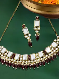 OOMPH Kundan Studded & Beaded Necklace and Earrings